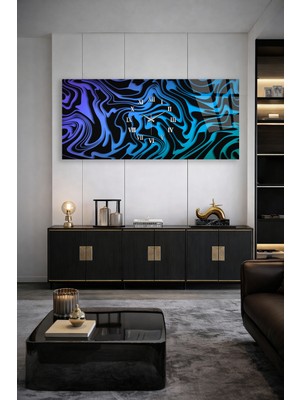 Olinpa Kırılmaz Cam Duvar Saati , Hem Tablo Hem Saat Modern Mavi Neon Tasarım Ev Ofis Hediyesi