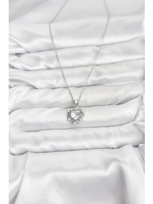 Fantastik Store 316L Çelik Zincir Gümüş Renk Kalp Model Zirkon Taşlı Kadın Kolye - Lisinya