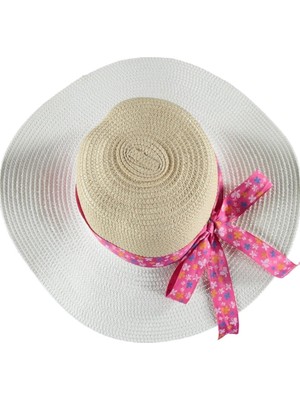 Bipamuk Kadın Hasır Fötr Şapka Geniş Kenarlı Çiçek Desenli Yazlık Plaj Şapkası Capri Bella Model