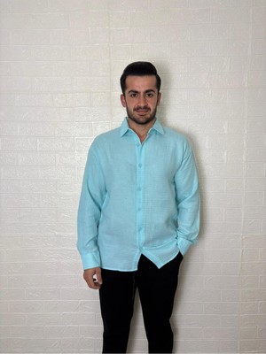 Belirtilmemiş Erkek Müslin Keten Uzun Kollu Gömlek