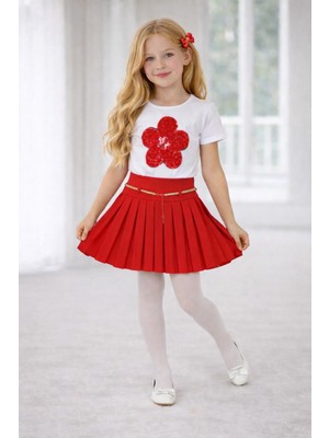 Dıgıl Kids Kız Çocuk Çiçek Desenli T-Shirt Etek Takım