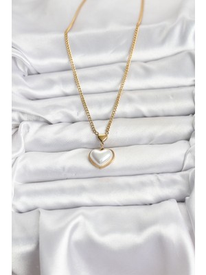 Fantastik Store 316L Çelik Zincir Gold Renk Bombeli Kalp Model Kadın Kolye - Lisinya