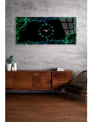 Olinpa Kırılmaz Cam Duvar Saati , Hem Tablo Hem Saat Siyah Neon Yeşil Mavi Tasarım Ev Ofis Hediyesi