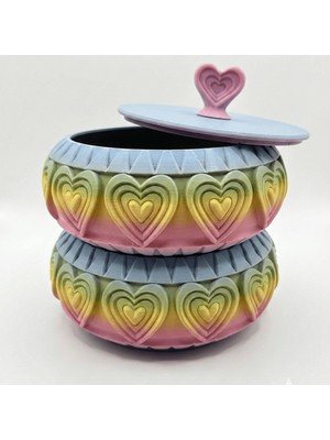 Atatuğ Hediyelik İki Katlı Kalp Desenli Gökkuşağı Takı ve Saklama Kutusu - Renkli & Romantik Hediye