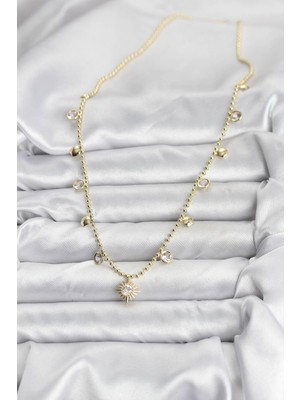 Fantastik Store Zirkon Taşlı Kutup Yıldızı Model Pirinç Gold Renk Kadın Kolye - Lisinya