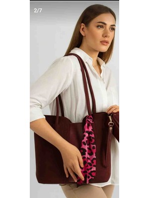 TheMoiss The Moiss Kadın Süet Bordo Renk Büyük Boy Fular Detaylı Yavrulu El ve Kol Cantasi