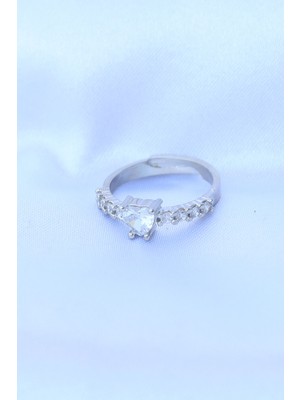 Fantastik Store Pirinç Gümüş Renk Ayarlanabilir Zirkon Taşlı Minimal Kalp Yüzük - Lisinya