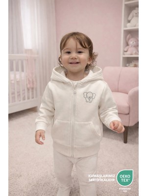 Lilalinda Bebek/çocuk %100 Pamuk Fermuarlı Sweatshirt Nakış Detaylı