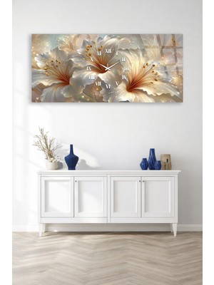 Olinpa Kırılmaz Cam Duvar Saati , Hem Tablo Hem Saat Beyaz Çiçek Sanatsal Zarif Tasarım Ev Ofis Hediyesi
