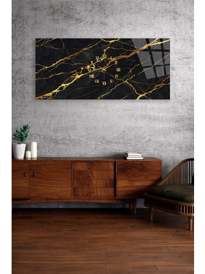 Olinpa Kırılmaz Cam Duvar Saati , Hem Tablo Hem Saat Siyah Gold Tasarım Saat Ev Ofis Hediyesi