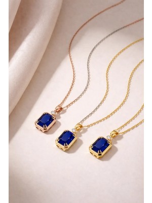 Evas Jewellery Doğal Pırlantalı 925 Gerçek Gümüş Safir Kolye, Kadınlar Için Özel Gün ve Doğum Günü Hediyesi