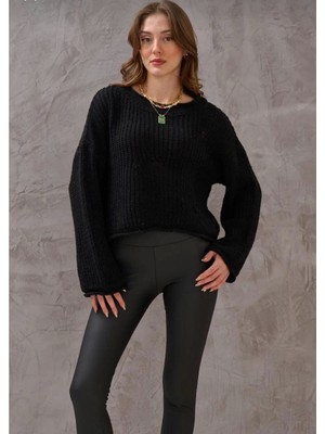 Aesco Salaş Delik Detaylı Kazak Siyah