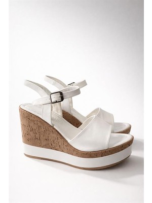 M&B COLLECT Kadın Livirpul Beyaz Cilt Tek  Bant Dolgu Taban Ayakkabı K-520