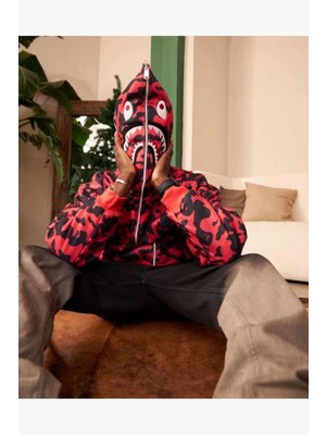 Axxan Bape Hırka Kapuşonlu Boydan Kapanan Fermuarlı Hırka