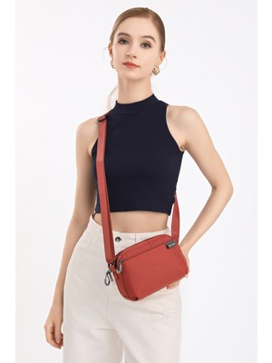 Smart Bags Kiremit Hafif Kumaş Çok Cepli Küçük Boy Günlük Kadın Çapraz Çanta