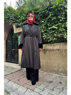 Miss Dalida Kürklü Triko Astarlı Trençkot Siyah T25K-8005