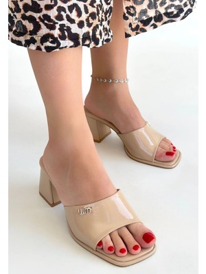 Aesco Miyon Bej Rugan Topuklu Terlik