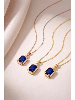 Evas Jewellery Doğal Pırlantalı 925 Gerçek Gümüş Safir Kolye, Kadınlar Için Özel Gün ve Doğum Günü Hediyesi