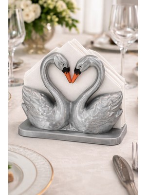 GezegenX Peçetelik, Dekoratif Şık Mutfak Sunum Peçetesi, Kuğu Figürlü Peçete Standı, Masa Üstü Tasarım