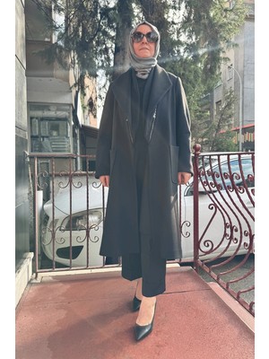 Misswhence Fermuar Detaylı Kemerli Kaşe Kap Siyah 36411