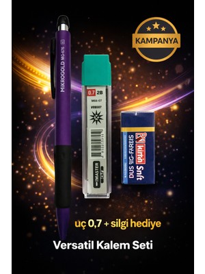W-Design 1 Adet 0.7 Versatil Kalem + 1 Adet 0,7 Uç + 1 Adet Silgi 3 Lü Set