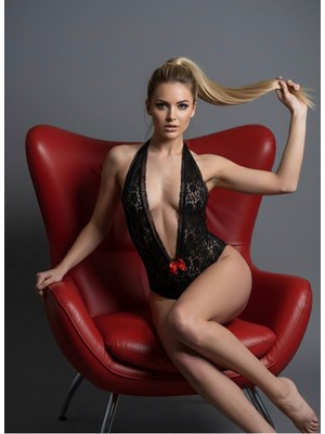 Aesco Siyah Dantel Bodysuit