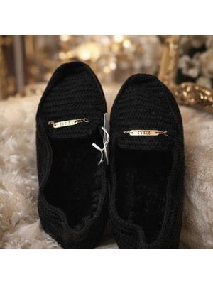 Unisex Siyah Örgü Ev Patiği Kaymaz Taban Rahat Günlük Ev Ayakkabısı