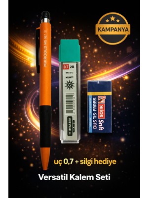 W-Design 1 Adet 0.7 Versatil Kalem + 1 Adet 0,7 Uç + 1 Adet Silgi 3 Lü Set