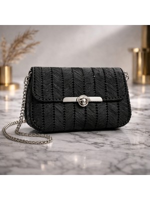 Noire Vela Silver Kilitli Örgü Dokulu Mini Omuz Çantası