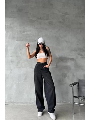 Aesco Arkadan Tokalı Jeans Pantolon Siyah