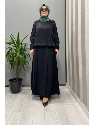 Misswhence Nervürlü Ipek Keten Takım Siyah 37009