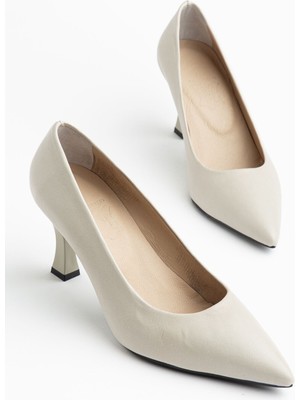 Shemard Kadın Bej Cilt Hakiki Deri Sivri Topuklu Stiletto