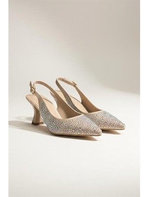 Difolia Kadın Emma Altın Saten Taşlı 7 cm Ince Topuklu Ayakkabı & Stileto