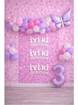 Retro Lila Kelebek Yaş Balonlu Doğum Günü Balon Parti Seti Iyi Ki Doğdun Arka Fonlu Doğum Günü Süsü