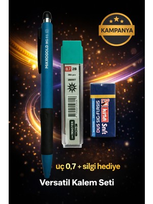 W-Design 1 Adet 0.7 Versatil Kalem + 1 Adet 0,7 Uç + 1 Adet Silgi 3 Lü Set