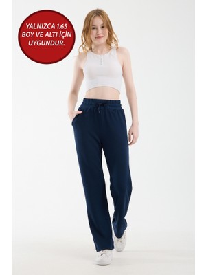 Warasiva Kadın Lacivert Düz Paça Bel Bağlamalı Modal Kumaş Eşofman Altı ( 1.65 Boy ve Altı Için Uygundur)