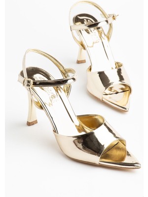 Shemard Kadın Gold Rugan Burnu Açık Gold Ökçe Topuklu Ayakkabı