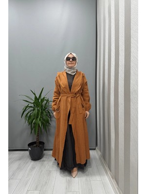 Misswhence Kapüşonlu Keten Kap Tarçın 37401