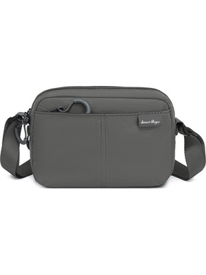 Smart Bags Koyu Gri Hafif Kumaş Çok Cepli Küçük Boy Günlük Kadın Çapraz Çanta