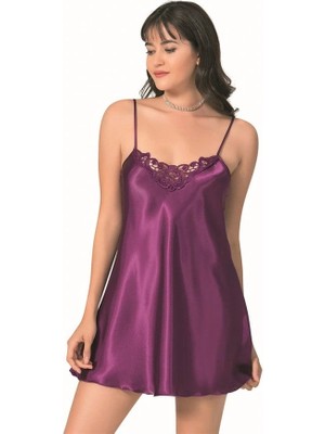 Aria's Closet Arias Closet Mor Kısa Saten Gecelik