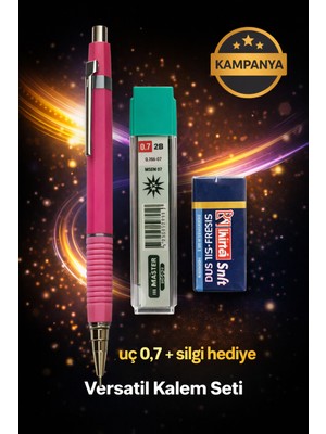 W-Design 1 Adet 0.7 Versatil Kalem + 1 Adet 0,7 Uç + 1 Adet Silgi 3 Lü Set