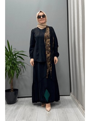 Misswhence Patchwork Detaylı Bluz Etek Takım Siyah 37003