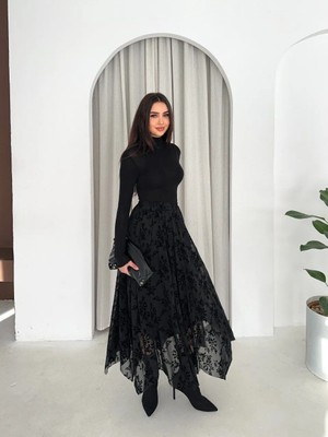 Gugus Kadınflok Baskılıiçten Astarlı Tül Etek