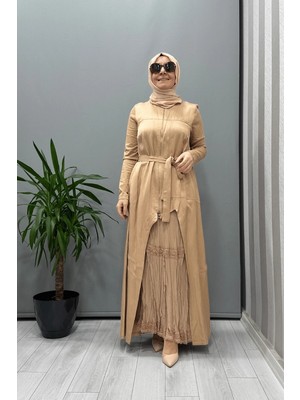 Misswhence Ikili Chanel Keten Elbise Camel 37806