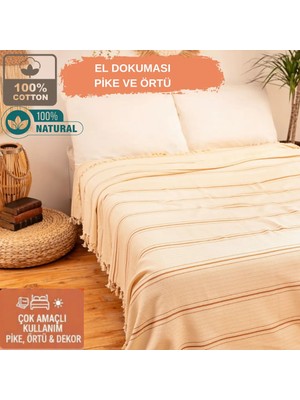 CES STORE Çift Kişilik %100 Pamuk El Dokuması Pike, Doğal Dokulu 4 Mevsim Yatak Örtüsü 240X260CM