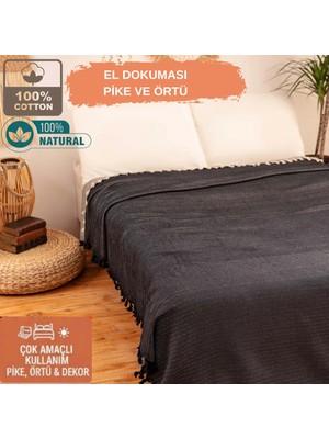 CES STORE Tek Kişilik %100 Pamuk El Dokuması Pike, Doğal Dokulu 4 Mevsim Yatak Örtüsü, 160X220 cm