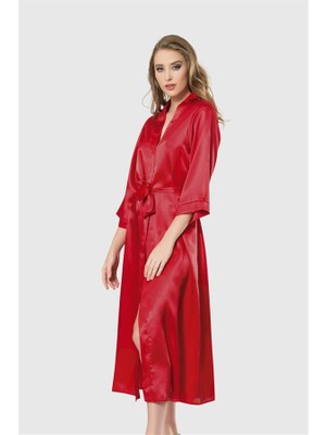 Aesco Arias Closet Kırmızı Uzun Saten Sabahlık