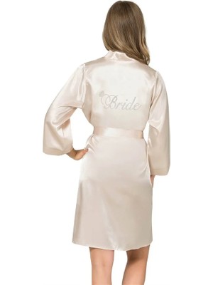 Aesco Arias Closet Fildişi Kısa Saten Bride Sabahlık