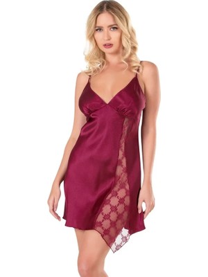 Aesco Arias Closet Bordo Kısa Saten Gecelik