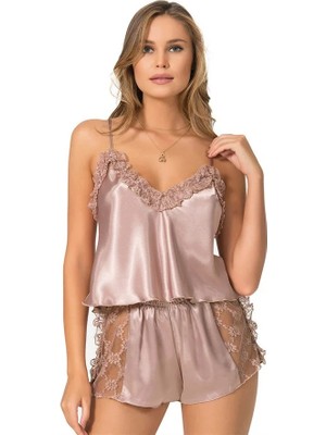 Aesco Arias Closet Vizon Saten Babydoll Şort Takımı